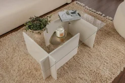 Tavolino da Salotto Bianco Portariviste Forma Rettangolare 105x65x40h cm, Materiale Piano in Vetro - Teti