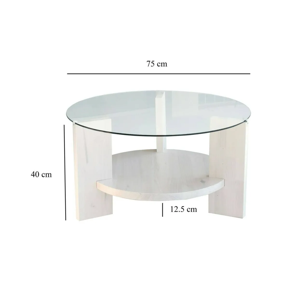 Tavolino da Salotto Bianco Portariviste Forma Rotonda 75x75x40h cm, Materiale Piano in Vetro - Felino