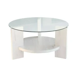 Tavolino da Salotto Bianco Portariviste Forma Rotonda 75x75x40h cm, Materiale Piano in Vetro - Felino
