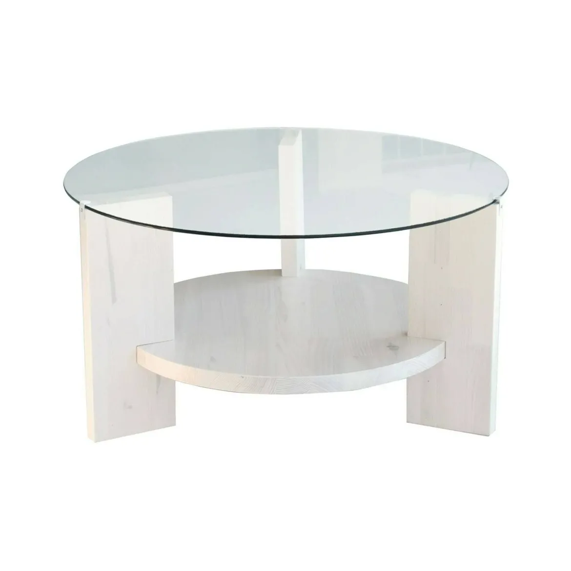 Tavolino da Salotto Bianco Portariviste Forma Rotonda 75x75x40h cm, Materiale Piano in Vetro - Felino