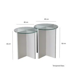 Tavolino da Salotto Bianco set 2 Pezzi Vetro Temperato Forma Rotondo 70x70x38h cm, Materiale Piano in Vetro - Genga