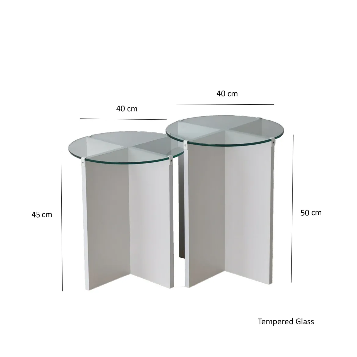 Tavolino da Salotto Bianco set 2 Pezzi Vetro Temperato Forma Rotondo 70x70x38h cm, Materiale Piano in Vetro - Genga