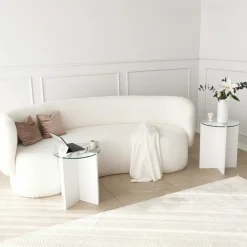 Tavolino da Salotto Bianco set 2 Pezzi Vetro Temperato Forma Rotondo 70x70x38h cm, Materiale Piano in Vetro - Genga