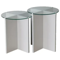 Tavolino da Salotto Bianco set 2 Pezzi Vetro Temperato Forma Rotondo 70x70x38h cm, Materiale Piano in Vetro - Genga