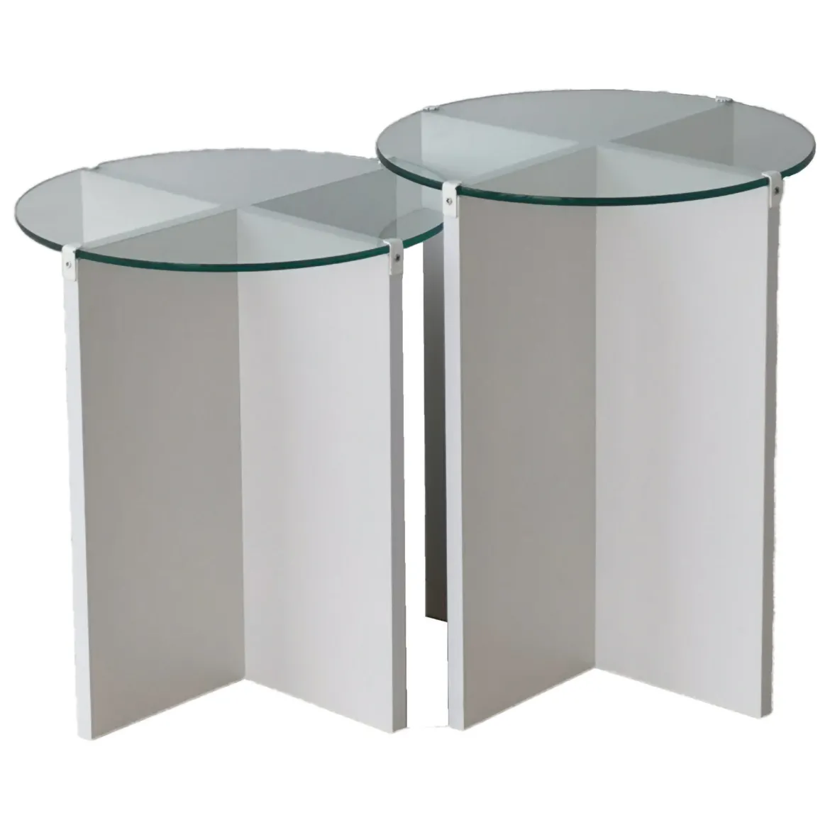 Tavolino da Salotto Bianco set 2 Pezzi Vetro Temperato Forma Rotondo 70x70x38h cm, Materiale Piano in Vetro - Genga