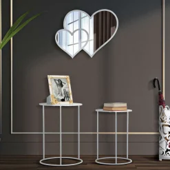 Tavolino da Salotto Bianco Trasparente set da 2 Forma Rotondo 43x43x60h cm, Colore Ripiano Trasparente - Chamba