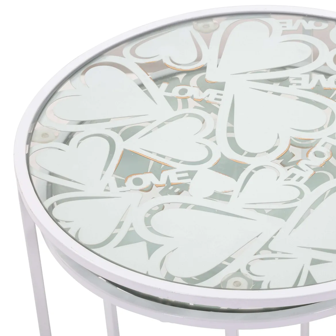 Tavolino da Salotto Bianco Trasparente set da 2 Forma Rotondo 43x43x60h cm, Colore Ripiano Trasparente - Chamba