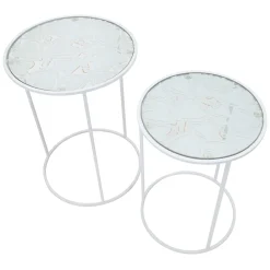 Tavolino da Salotto Bianco Trasparente set da 2 Forma Rotondo 43x43x60h cm, Colore Ripiano Trasparente - Chamba