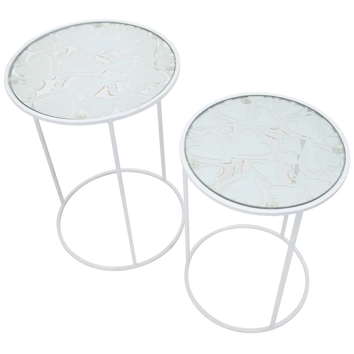 Tavolino da Salotto Bianco Trasparente set da 2 Forma Rotondo 43x43x60h cm, Colore Ripiano Trasparente - Chamba