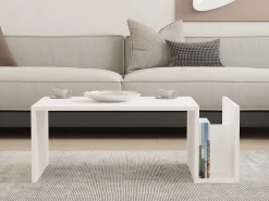 Tavolino da Salotto Bianco un Vano Forma Rettangolare 90.5x50.5x41.5h cm, Materiale Piano in Legno Nobilitato - Piraino