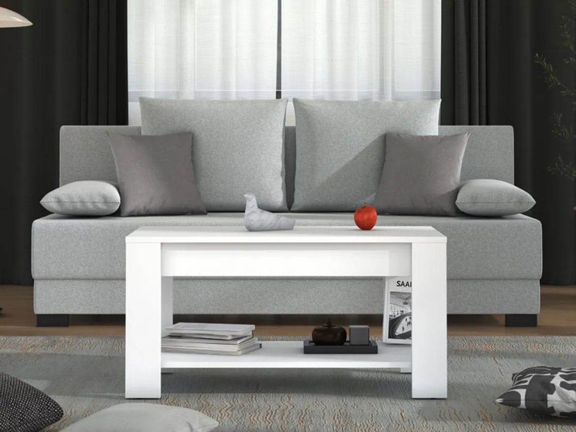 Tavolino da Salotto Bianco un Vano Forma Rettangolare 90x49.5x45.5h cm, Materiale Piano in Legno Nobilitato - Signa