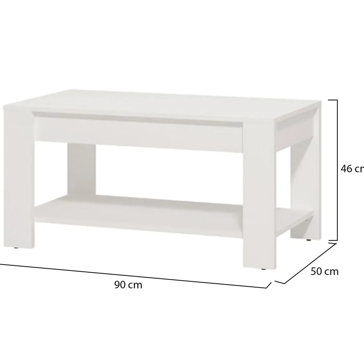 Tavolino da Salotto Bianco un Vano Forma Rettangolare 90x49.5x45.5h cm, Materiale Piano in Legno Nobilitato - Signa