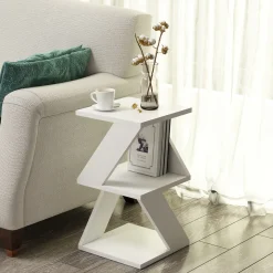 Tavolino da Salotto Bianco 2 Vani Forma Rettangolare 30x30x50h cm, Materiale Piano in Legno Nobilitato - Rubiana