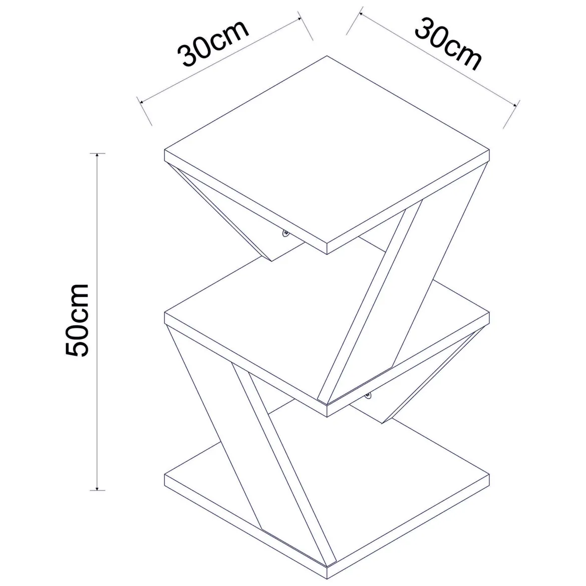 Tavolino da Salotto Bianco 2 Vani Forma Rettangolare 30x30x50h cm, Materiale Piano in Legno Nobilitato - Rubiana