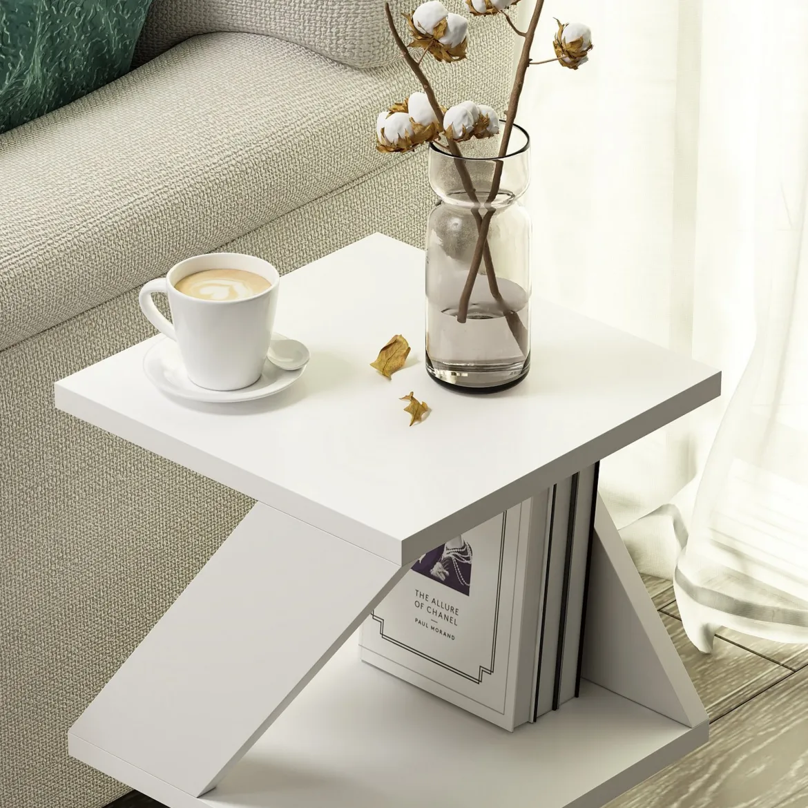 Tavolino da Salotto Bianco 2 Vani Forma Rettangolare 30x30x50h cm, Materiale Piano in Legno Nobilitato - Rubiana