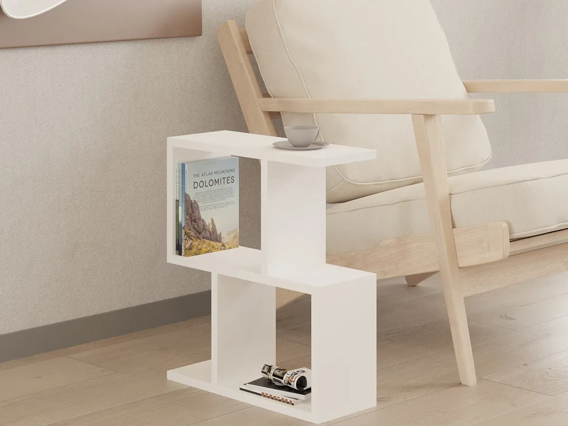 Tavolino da Salotto Bianco 2 Vani Forma Rettangolare 45x17x51h cm, Materiale Piano in Legno Nobilitato - Ceprano
