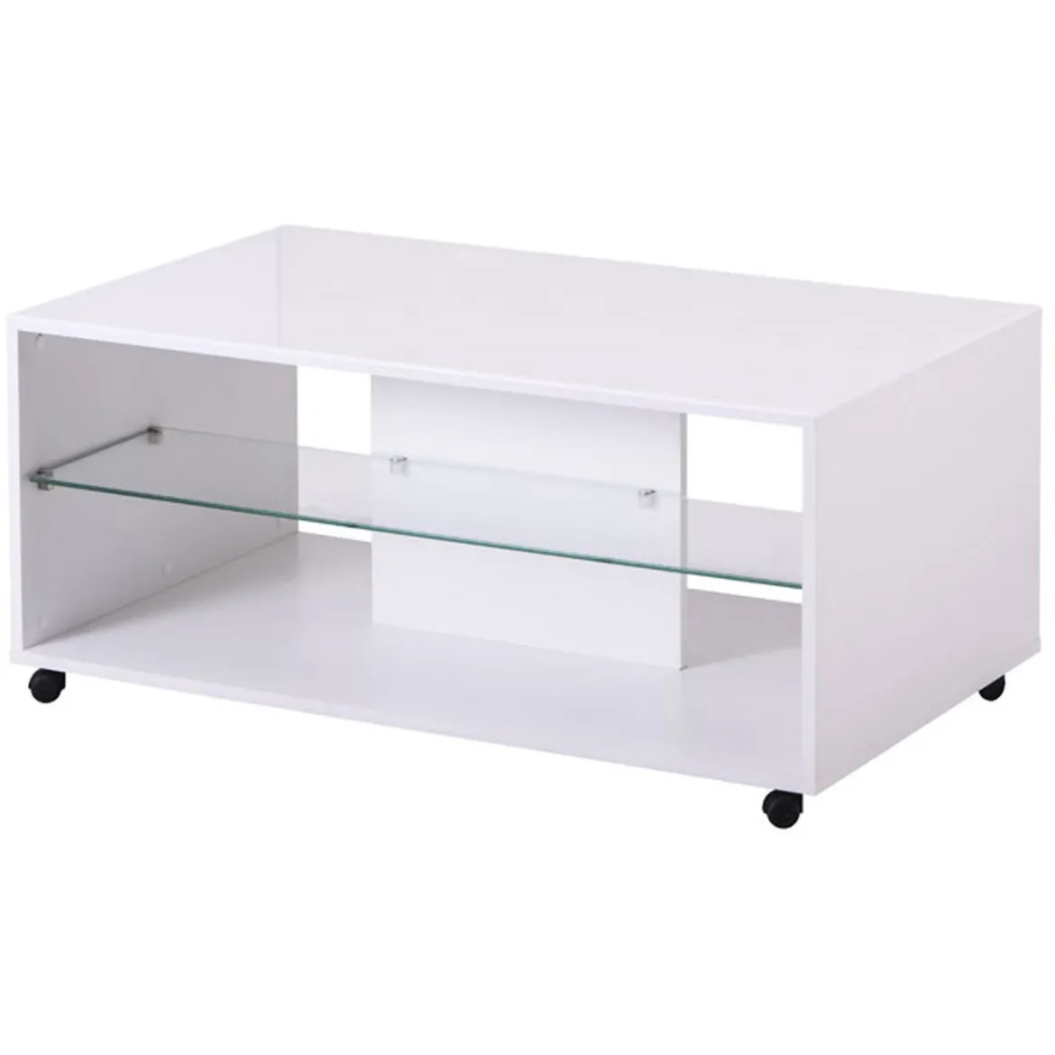 Tavolino da Salotto Bianco 3 Vani Forma Rettangolare 101x58x53.5h cm, Materiale Piano in Legno Nobilitato - Vervio