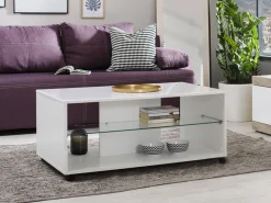 Tavolino da Salotto Bianco 3 Vani Forma Rettangolare 101x58x53.5h cm, Materiale Piano in Legno Nobilitato - Vervio