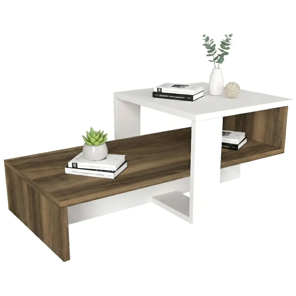 Tavolino da salotto complesso bianco e noce 40x44x33h cm - Pontey