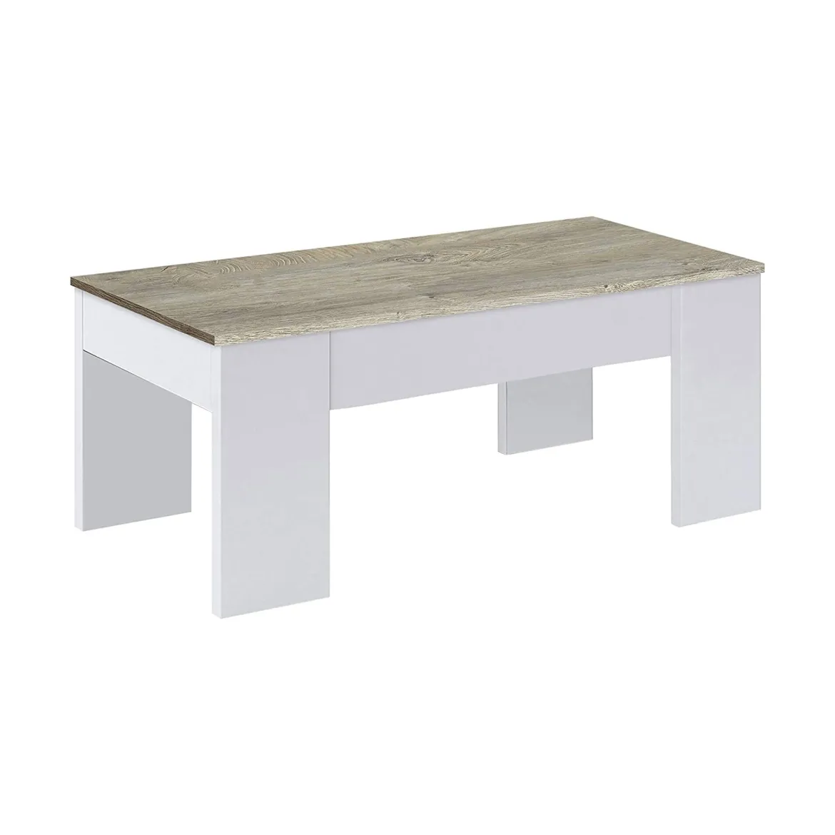 Tavolino da salotto Dleal, 100x50h45/56 cm, Bianco e Rovere Nodi