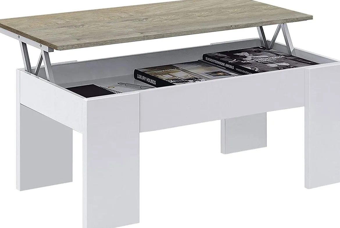 Tavolino da salotto Dleal, 100x50h45/56 cm, Bianco e Rovere Nodi