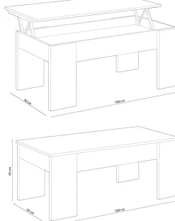 Tavolino da salotto Dleal, 100x50h45/56 cm, Bianco e Rovere Nodi