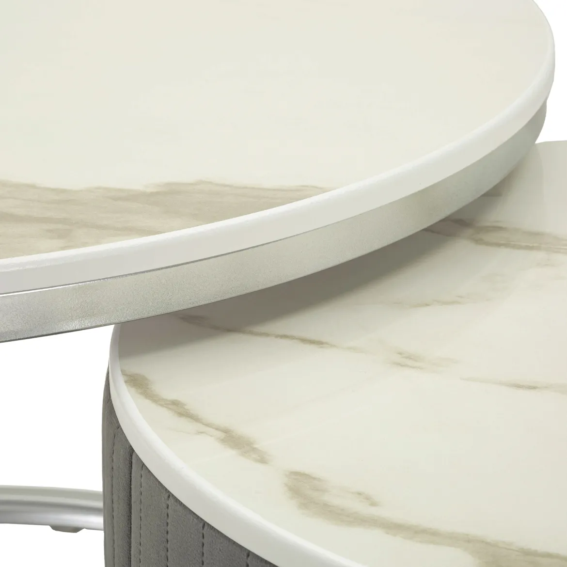 Tavolino da Salotto Grigio Argento un Cassetto Rivestimento in Tessuto Imbottito Modulabile 70x70x45h cm, un Vano - Daza
