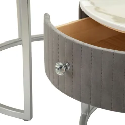 Tavolino da Salotto Grigio Argento un Cassetto Rivestimento in Tessuto Imbottito Modulabile 70x70x45h cm, un Vano - Daza