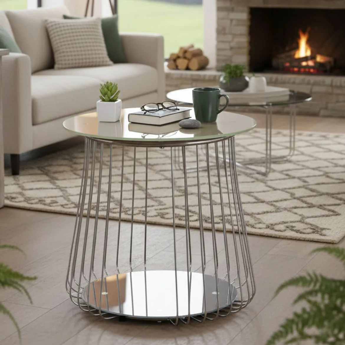 Tavolino da Salotto Grigio Forma Circolare Materiale Piano in Metallo 50x50x50h cm, Colore Ripiano Grigio - Cavalese