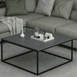 Tavolino da Salotto Grigio Nero un Vano Forma Rettangolare 90x90x42h cm, Colore Struttura Nero - Arcella