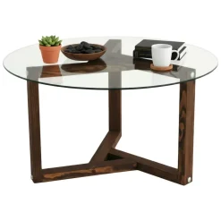 Tavolino da Salotto Grigio Noce Effetto Fume Forma Rotonda 75x75x40h cm, Materiale Struttura in Vetro - Luigia
