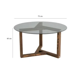 Tavolino da Salotto Grigio Noce Effetto Fume Forma Rotonda 75x75x40h cm, Materiale Struttura in Vetro - Luigia