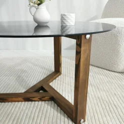 Tavolino da Salotto Grigio Noce Effetto Fume Forma Rotonda 75x75x40h cm, Materiale Struttura in Vetro - Luigia