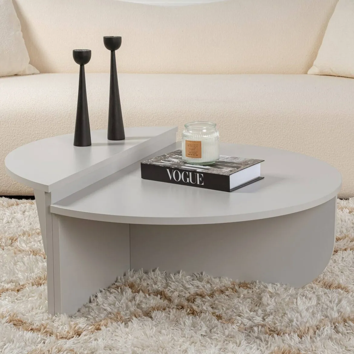 Tavolino da Salotto Grigio Peso Massimo Supportato 15 kg Forma Ovale 90x60x35h cm, Materiale Piano in Legno Nobilitato - Mansue