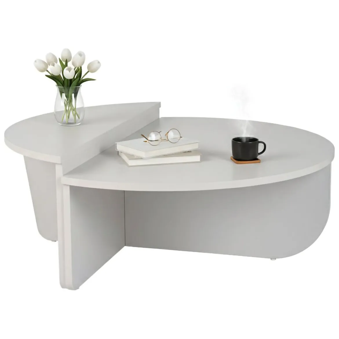 Tavolino da Salotto Grigio Peso Massimo Supportato 15 kg Forma Ovale 90x60x35h cm, Materiale Piano in Legno Nobilitato - Mansue