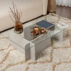 Tavolino da Salotto Grigio Portariviste Forma Rettangolare 105x65x30h cm, Materiale Piano in Vetro - Kallias