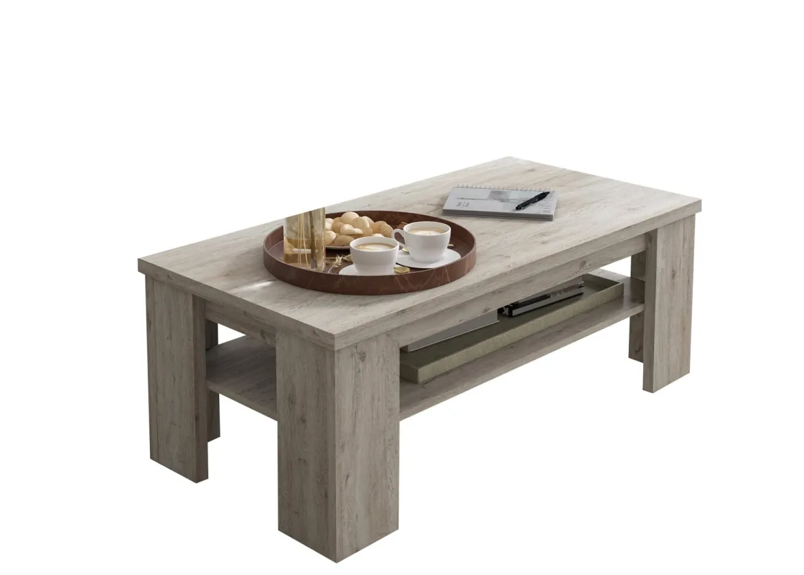 Tavolino da Salotto Grigio Rovere Grigio un Vano Forma Rettangolare 110x55x41h cm, Sfumatura Colore Ripiano Rovere Grigio - Mergozzo