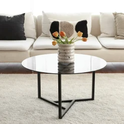 Tavolino da Salotto Grigio Tortora Forma Rotonda Colore Ripiano Trasparente 75x75x42h cm, Sfumatura Colore Struttura Tortora - Esperia