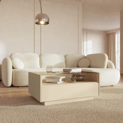 Tavolino da Salotto Marrone Chiaro Marrone Rovere un Cassetto un Vano 96x40x43h cm, Forma Rettangolare - Karisasa