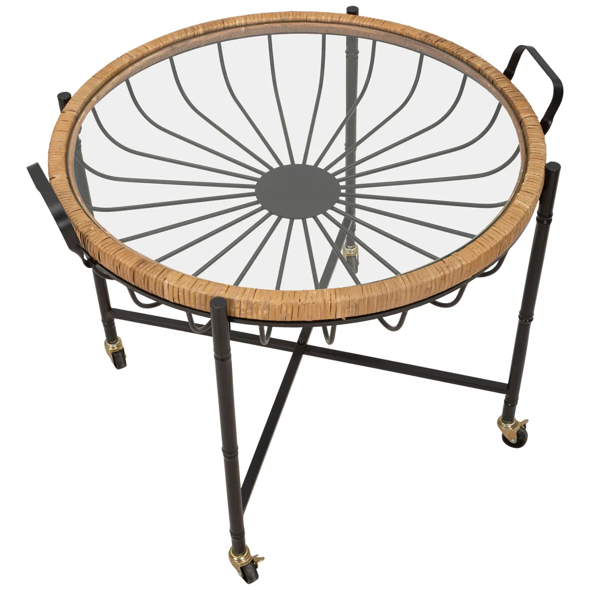 Tavolino da Salotto Marrone Nero con Ruote Forma Rotondo 57x65x71h cm, Colore Ripiano Trasparente - TamDao