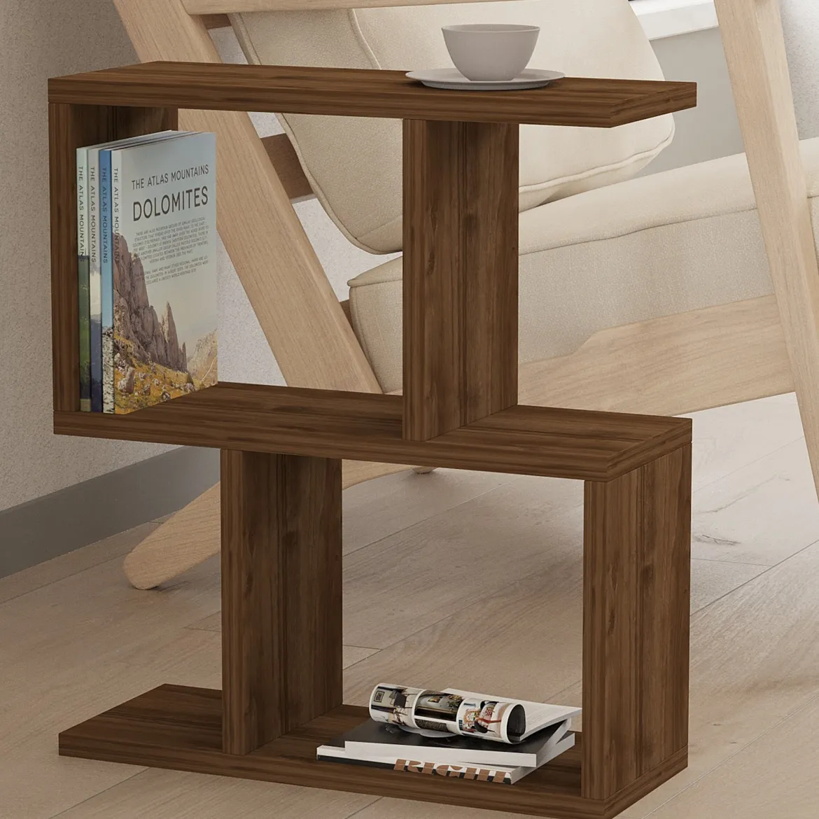 Tavolino da Salotto Marrone Noce 2 Vani Forma Rettangolare 45x17x51h cm, Sfumatura Colore Ripiano Noce - Flero