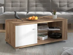 Tavolino da Salotto Marrone Noce Bianco 3 Vani con Piedini 118x60x48.5h cm, Forma Rettangolare - Treiso