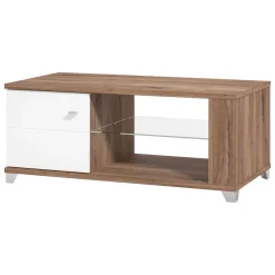 Tavolino da Salotto Marrone Noce Bianco 3 Vani con Piedini 118x60x48.5h cm, Forma Rettangolare - Treiso