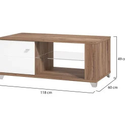 Tavolino da Salotto Marrone Noce Bianco Portariviste Forma Rettangolare 90x60x35h cm, Colore Ripiano Marrone - Mansue