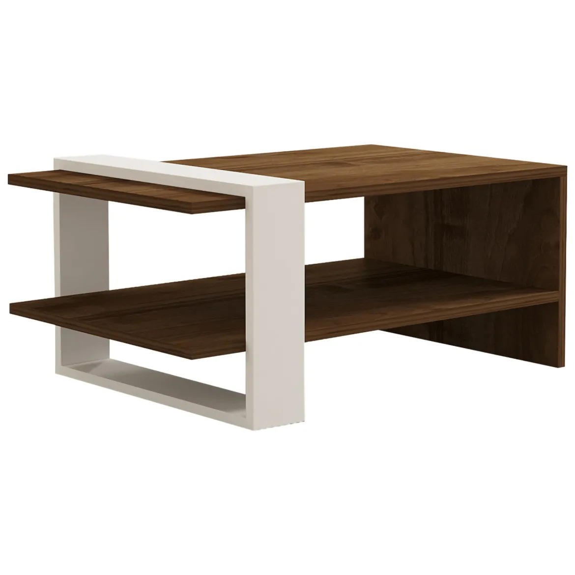 Tavolino da Salotto Marrone Noce Bianco un Vano Forma Rettangolare 80x50x35h cm, Colore Ripiano Marrone - Cambiago