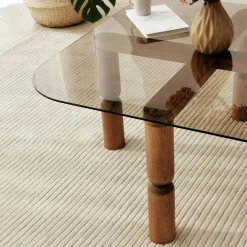 Tavolino da Salotto Marrone Noce Effetto Fume Forma Rettangolare 80x80x40h cm, Materiale Struttura in Vetro - Gran