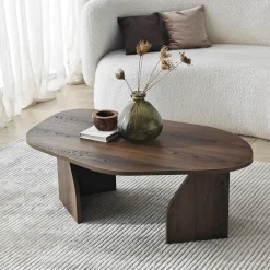 Tavolino da Salotto Marrone Noce Forma Ovale Materiale Piano in Legno Nobilitato 100x60x35h cm, Colore Ripiano Marrone - Lozza