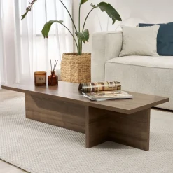 Tavolino da Salotto Marrone Noce Forma Rettangolare Materiale Piano in Legno Nobilitato 120x45x30h cm, Colore Ripiano Marrone - Marmorito