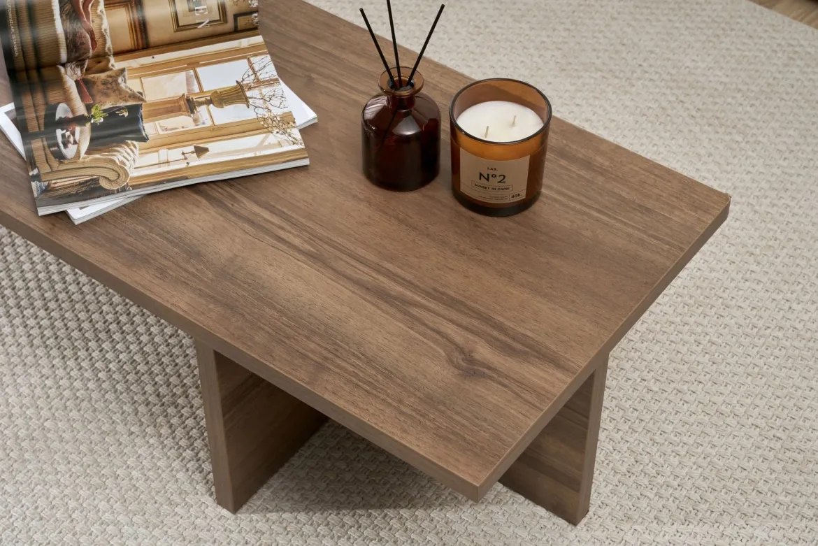 Tavolino da Salotto Marrone Noce Forma Rettangolare Materiale Piano in Legno Nobilitato 120x45x30h cm, Colore Ripiano Marrone - Marmorito
