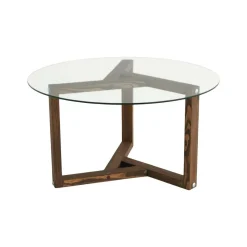 Tavolino da Salotto Marrone Noce Forma Rotonda Materiale Piano in Vetro 75x75x40h cm, Colore Ripiano Trasparente - Luigia